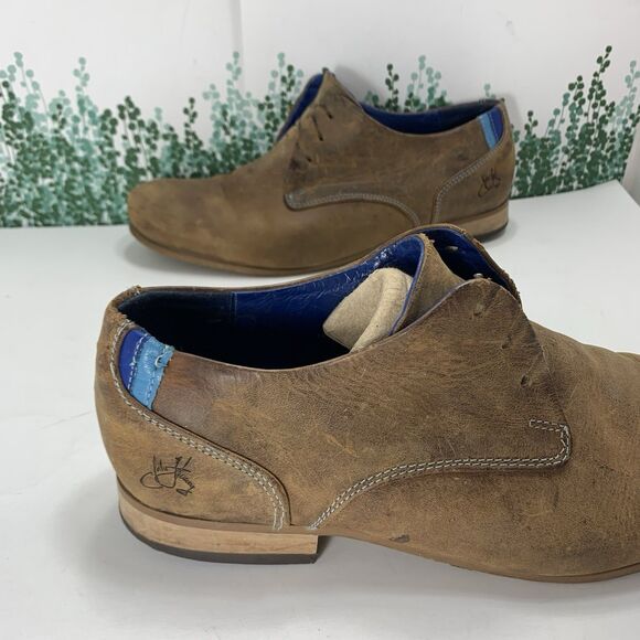 John Fluevog Leather Distressed Brown Blue Oxfords Mens Size 8M main image 6